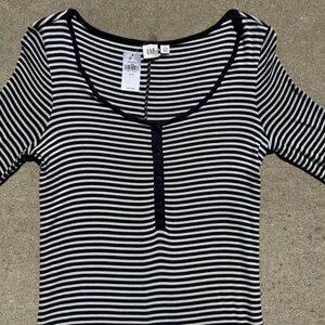 GAP long form fitting dress. L/sleeve navy & white  NWT
